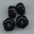 JET BLACK 14X22MM FACETED DONUT BEADS - Lot of 12