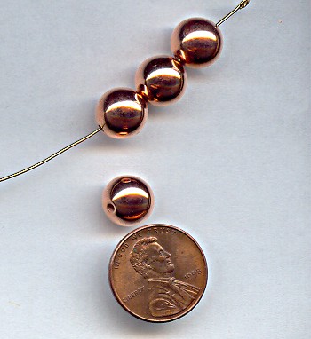 10MM COPPER COATED ROUND SMOOTH BEADS - Lot of 12