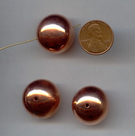 22MM COPPER COATED ROUND SMOOTH BEADS - Lot of 12