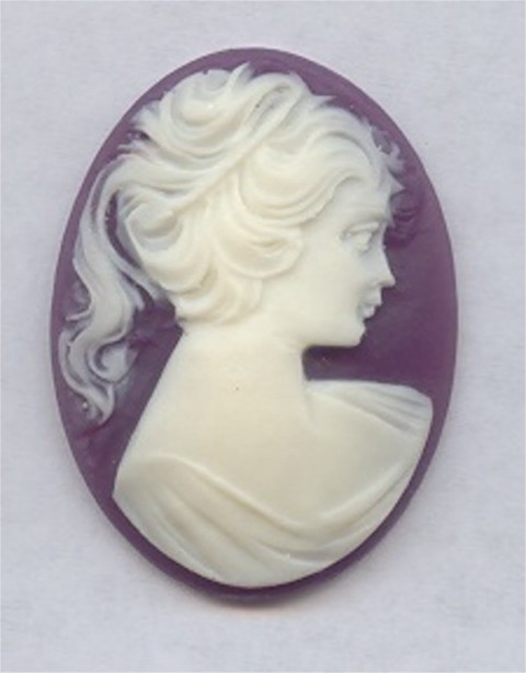 PURPLE 40X30MM OVAL LADY HEAD CARVED CAMEOS - Lot of 12