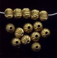 BRASS CORRUGATED 6X5MM SQUASHED ROUND BEADS - Lot of 12