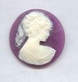PURPLE 30MM ROUND LADY HEAD CARVED CAMEOS - Lot of 12