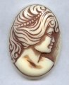 BROWN WASH 40X30MM OVAL LADY HEAD CAMEOS - Lot of 12